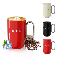 Tasse à café OTE avec poignée, 12 oz/8 oz (350/220 ml) , tasse de voyage isotherme en acier inoxydable, tasse à café réutilisable à double paroi