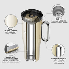 OTE 1. 2 L Tasse de voyage (40 oz) avec poignée, tasse isotherme à double paroi en acier et paille, sans BPA, tasse de voiture portable, tasse thermique, tasse à café pour boissons chaudes et froides
