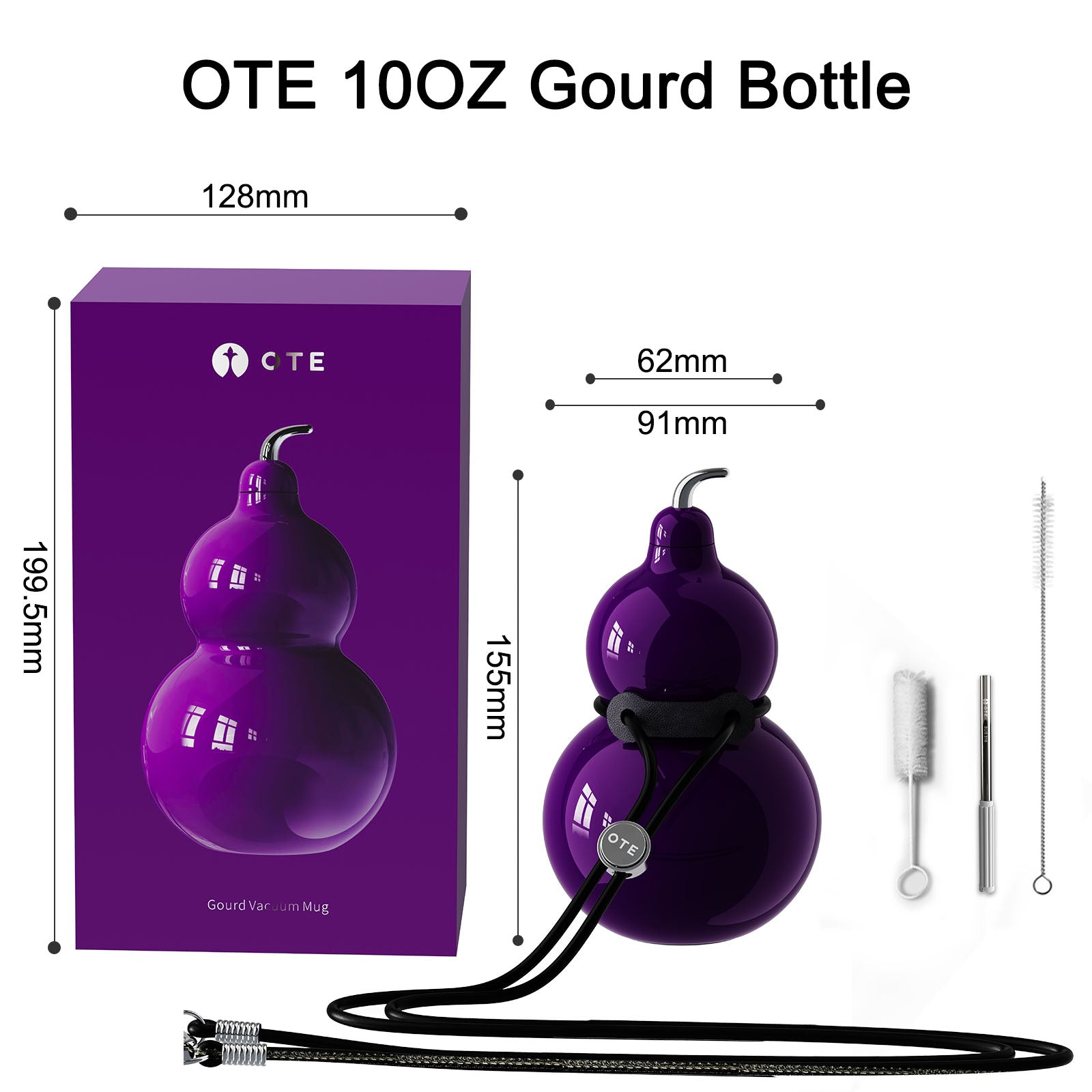 Bouteille d'eau en acier inoxydable OTE, bouteille d'eau en métal avec bandoulière, bouteille d'eau de sport portable et durable pour salle de sport, voyage et usage quotidien, 300 ml