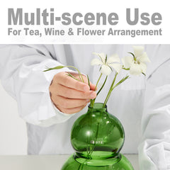 1500 ml OTE Pichet à cold brew en verre en forme de gourde, carafe d’eau en verre borosilicate sans plomb, bouteille transparente soufflée à la main pour thé, vin, vase à fleurs, déco de table style chinois, 3 couleurs disponibles
