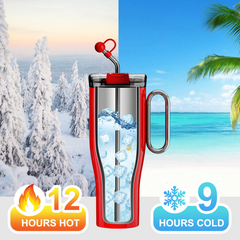 OTE 1. 2 L Tasse de voyage (40 oz) avec poignée, tasse isotherme à double paroi en acier et paille, sans BPA, tasse de voiture portable, tasse thermique, tasse à café pour boissons chaudes et froides