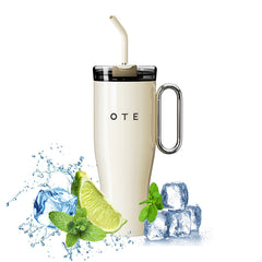 OTE1.2 L (42 oz) Tasse à café à emporter, tasse isotherme à double paroi en acier avec poignée et paille, sans BPA, gobelet de voiture portable, tasse thermique, tasse à café pour boissons chaudes et froides