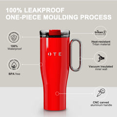 OTE 1. 2 L Tasse de voyage (40 oz) avec poignée, tasse isotherme à double paroi en acier et paille, sans BPA, tasse de voiture portable, tasse thermique, tasse à café pour boissons chaudes et froides